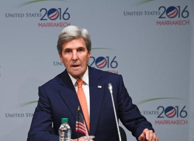 U.S. Secretary of State John Kerry speaks during a Major Economies Forum meeting at the COP22 climate change conference in Marrakech