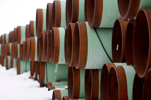 FILE PHOTO: A depot used to store pipes for Transcanada Corp's planned Keystone XL oil pipeline is seen in Gascoyne