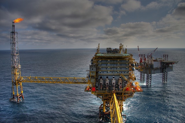 An offshore oil drilling platform.