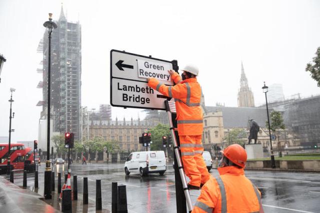 Green Recovery Road Signs around Westminster in London