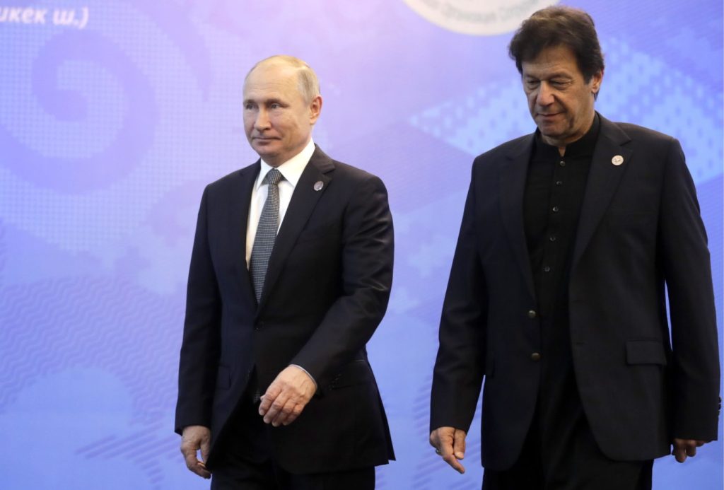 Russian President Vladimir Putin and Pakistan's Prime Minister Imran Khan at a meeting in 2019.