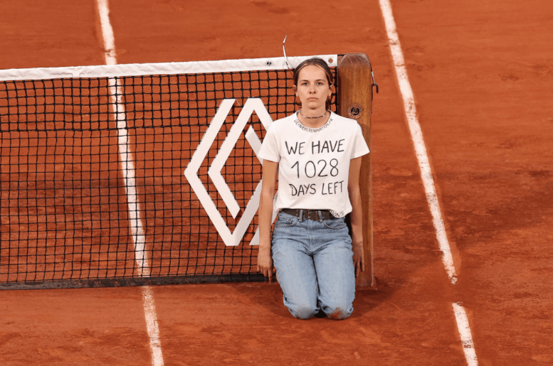 In 2022, Roland Garros, a climate activist, glued herself to the net, demanding urgent climate action