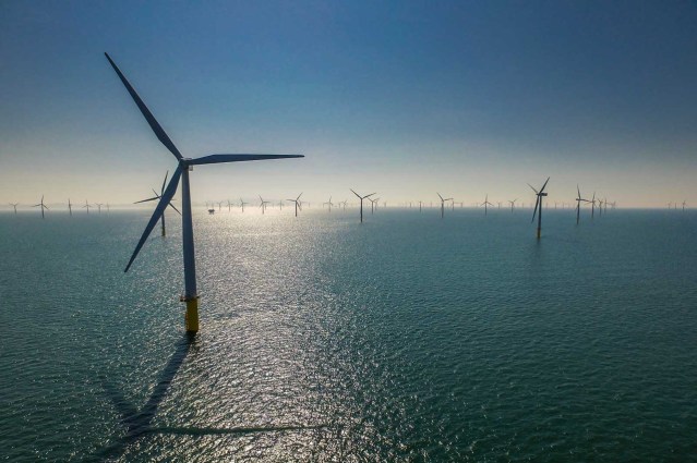 An offshore wind farm in Normandy, France.
