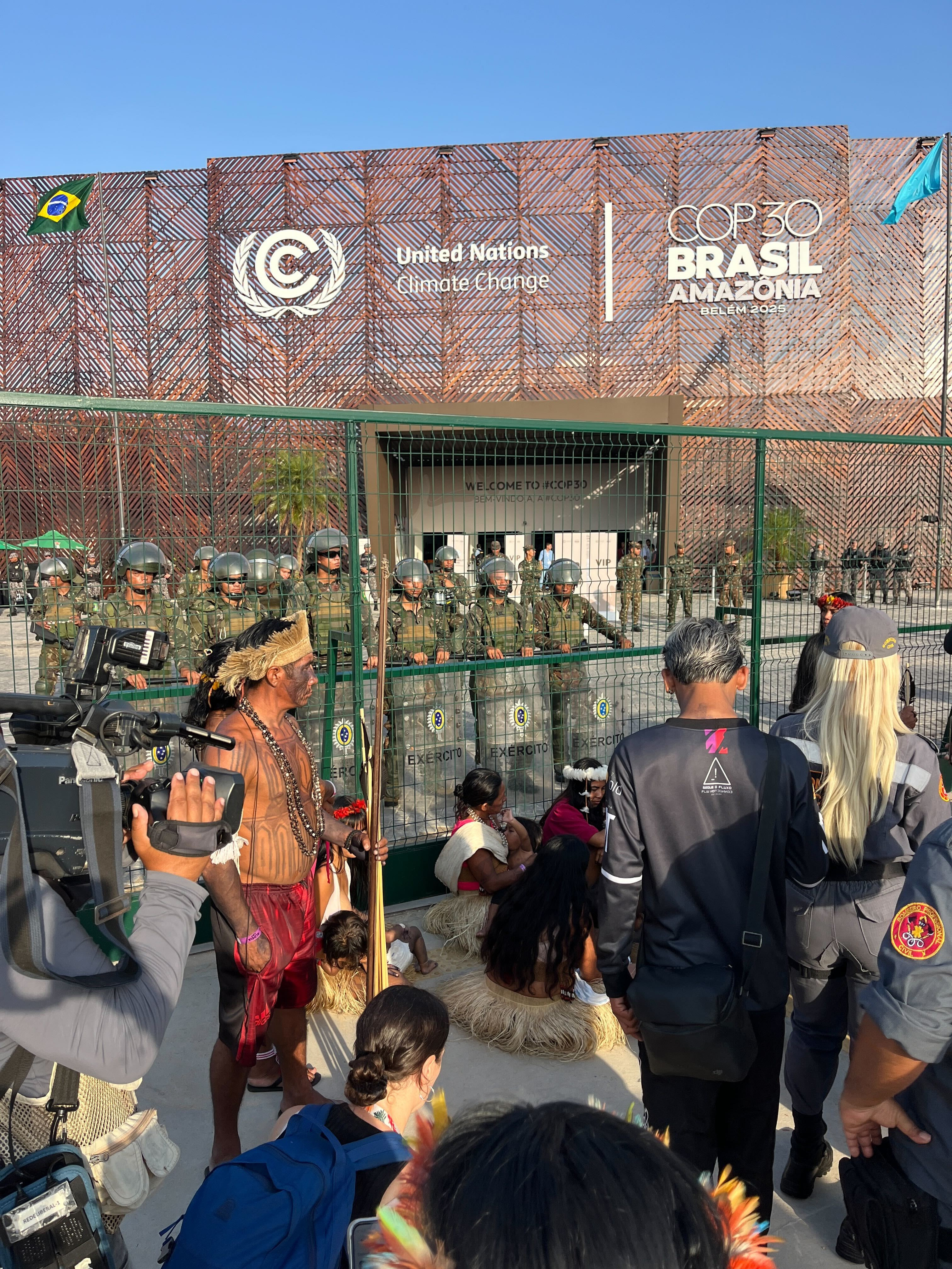 COP30 protest by an indigenous group.