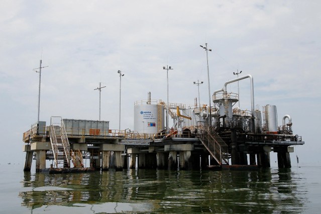 A PDVSA oil flow station on Lake Maracaibo, northwest Venezuela.
