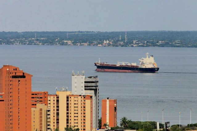 An oil tanker chartered by Chevron is seen in Lake Maracaibo, northwest Venezuela. 