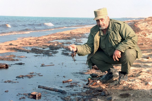 Oil damage to a beach in Saudi Arabia as a result of the 1991 Gulf War.