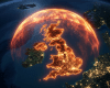 An AI-generated visualisation map of a heat dome covering the UK.