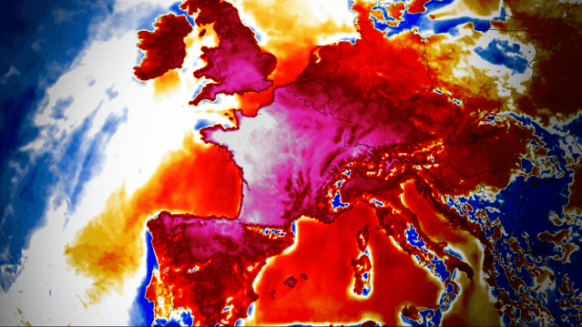 Graphic showing the heat dome engulfing large parts of Europe.